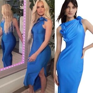 Coperni $740 Paris Asymmetric Flower Gown Blue Size Large